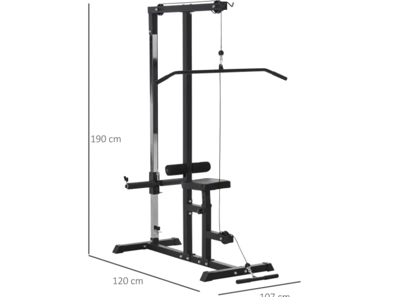 HOMCOM Fitnessgeräte|Kraftturm Dip-Station mit Verstellbarem Sitz Stahl 107x120x190cm Schwarz