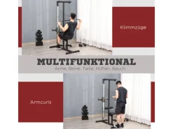 HOMCOM Fitnessgeräte|Kraftturm Dip-Station mit Verstellbarem Sitz Stahl 107x120x190cm Schwarz