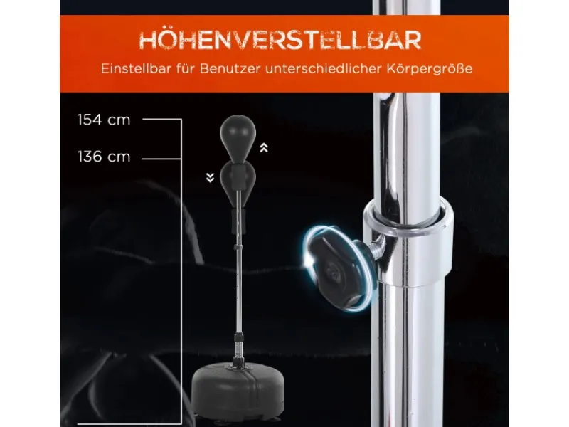 HOMCOM Fitnessgeräte|Punchingball-Set Stahl PU PE Schwarz Rot Ø48 x H136-154 cm