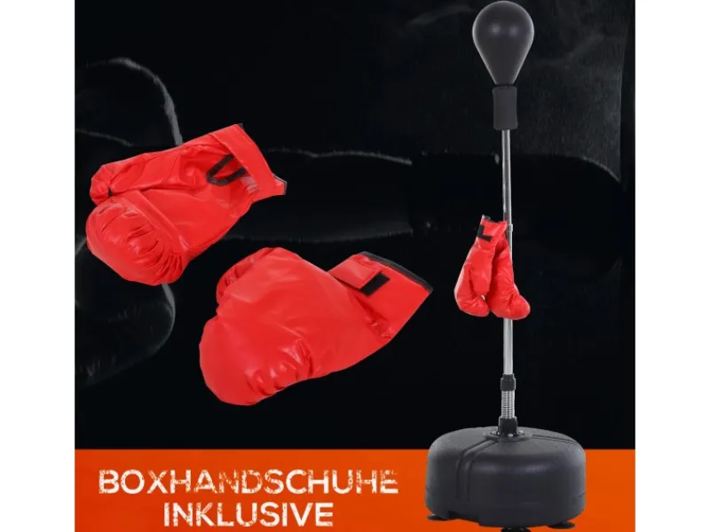 HOMCOM Fitnessgeräte|Punchingball-Set Stahl PU PE Schwarz Rot Ø48 x H136-154 cm
