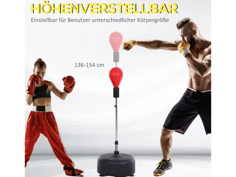 HOMCOM Fitnessgeräte|Punchingball-Set Stahl Kunstleder Rot Ø48 x H136-154 cm