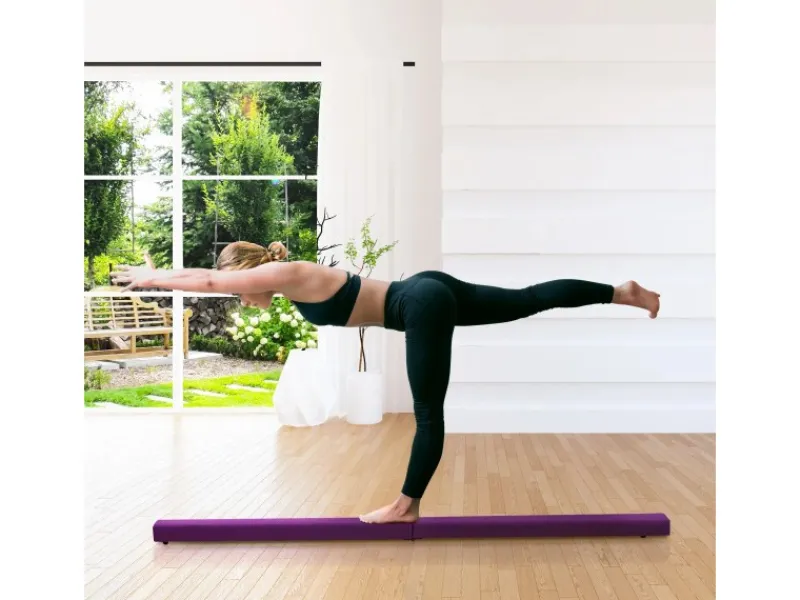 HOMCOM Fitnessgeräte|Schwebebalken Kiefernholz Polyester Violett 210L x 10B x 6,5H cm