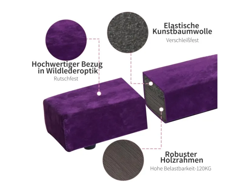HOMCOM Fitnessgeräte|Schwebebalken Kiefernholz Polyester Violett 210L x 10B x 6,5H cm