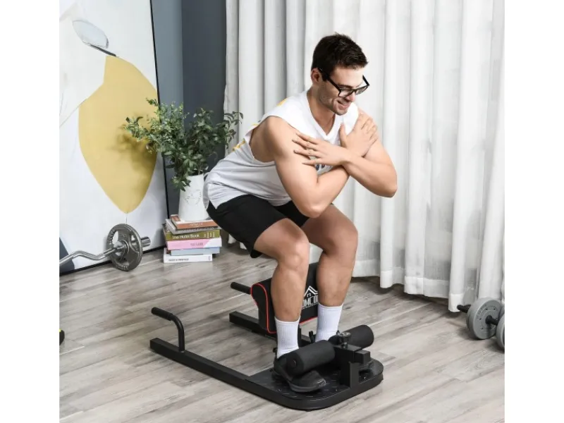HOMCOM Fitnessgeräte|Sissy Squat Kniebeugentrainer Verstellbar Stahl Schwarz 50 x 97 x 44,5-56,5cm