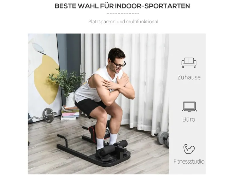 HOMCOM Fitnessgeräte|Sissy Squat Kniebeugentrainer Verstellbar Stahl Schwarz 50 x 97 x 44,5-56,5cm