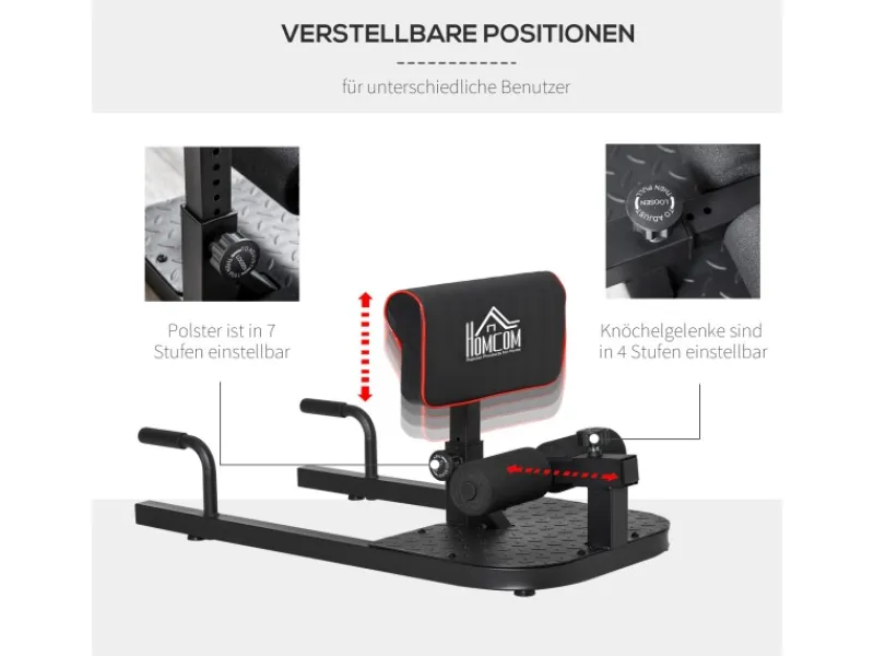 HOMCOM Fitnessgeräte|Sissy Squat Kniebeugentrainer Verstellbar Stahl Schwarz 50 x 97 x 44,5-56,5cm