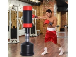 HOMCOM Fitnessgeräte|Standboxsack Kunstleder Kunststoff SchwarzRot 58L x 58B x 158-186H cm