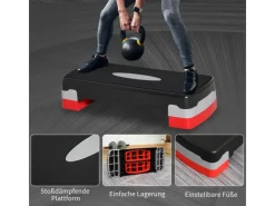 Steppbrett Kunststoff Schwarz+Grau+Rot 68L x 29B x 15Hcm*HOMCOM Hot