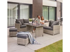 Gartenmöbel-Set Bahia 6-tlg. Polyrattan Grau inkl. Abdeckung*Home Deluxe Clearance