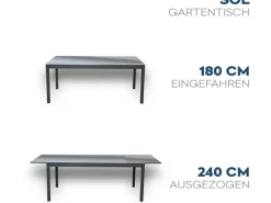 Gartentisch Sol Ausziehbar Glas Hellgrau 75 cm x 240 cm/180 cm x 90*Home Deluxe Clearance