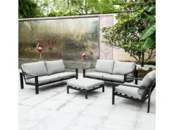 Home Deluxe Lounge-Gartenmöbel|Lounge-Set Rio XL 4-teilig Aluminium Schwarz-Hellgrau