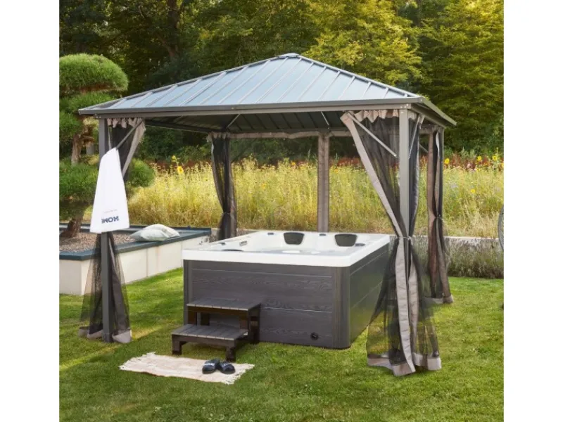 Home Deluxe Outdoor Whirlpools|Outdoor Whirlpool White Marble Plus Inkl. Treppe und Thermoabdeckung