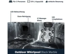 Home Deluxe Outdoor Whirlpools|Whirlpool Black Marble für 3 Personen 210 x 160 x 85 cm