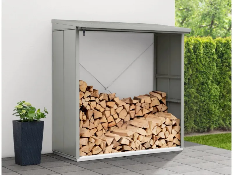 Hörmann Kaminholzregale|Kaminholzregal Elegant-V Typ 2 aus Metall RAL9007 aluminium