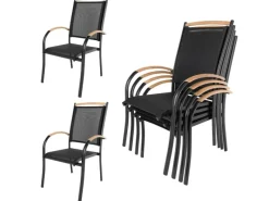 ib style Gartenstühle|Gartenstuhl 6er Set Diplomat Stapelstuhl aus Aluminium und Teakholz  Stapelbar 150 kg belastbar Schwarz