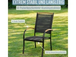 ib style Gartenstühle|Gartenstuhl 6er Set Diplomat Stapelstuhl aus Aluminium und Teakholz  Stapelbar 150 kg belastbar Schwarz