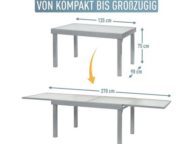 ib style Gartentische|Gartentisch Diplomat XXL 135-270 cm Ausziehbar Aluminium Rostfrei