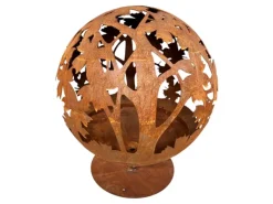 Feuerstelle World in Rostoptik Ø 58cm in Kugelform mit Blattmotiv*Jet-Line Clearance