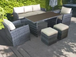 Jet-Line Lounge-Gartenmöbel|Rattan Gartenmöbel Lounge-Set Havanna in Grau 7-teilig