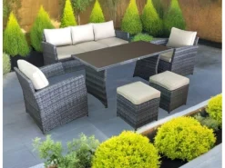 Jet-Line Lounge-Gartenmöbel|Rattan Gartenmöbel Lounge-Set Havanna in Grau 7-teilig