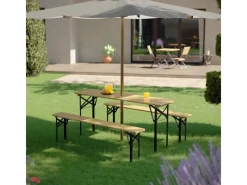 Bierzeltgarnitur Bichl 3 teilig mit lackiertem Tannenholz 170 cm*Juskys