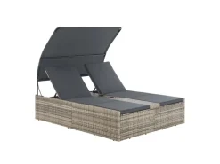Juskys Sonnenliegen|Doppelsonnenliege Syros mit Dach Grau Meliert