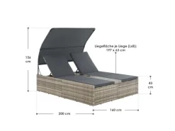 Juskys Sonnenliegen|Doppelsonnenliege Syros mit Dach Grau Meliert