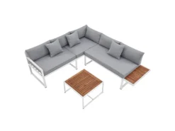 Juskys Balkonmöbel|Lounge-Gartenmöbel|Gartenmöbel Lounge St. Tropez Weiß Hellgrau