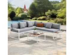 Juskys Balkonmöbel|Lounge-Gartenmöbel|Gartenmöbel Lounge St. Tropez Weiß Hellgrau