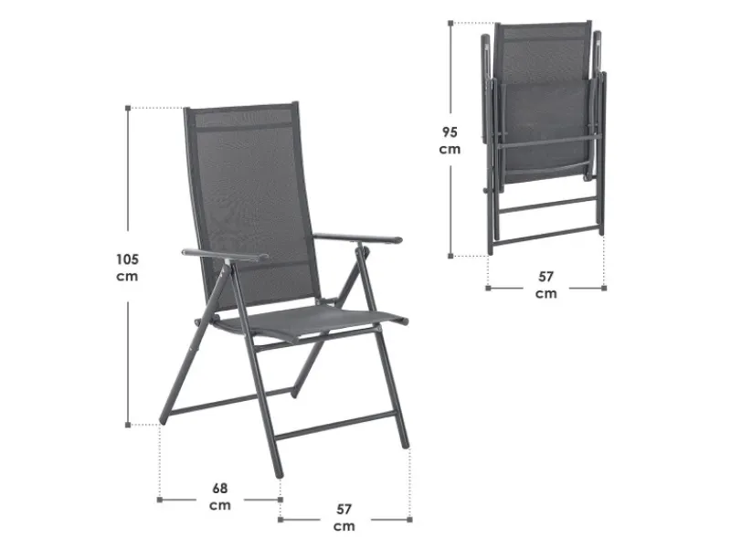 Juskys Gartenstühle|Gartenstuhl Campingstuhl Calena 2er Set Klappbar Verstellbar Anthrazit