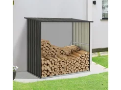 Juskys Kaminholzregale|Holzunterstand Enno aus Stahl Grau