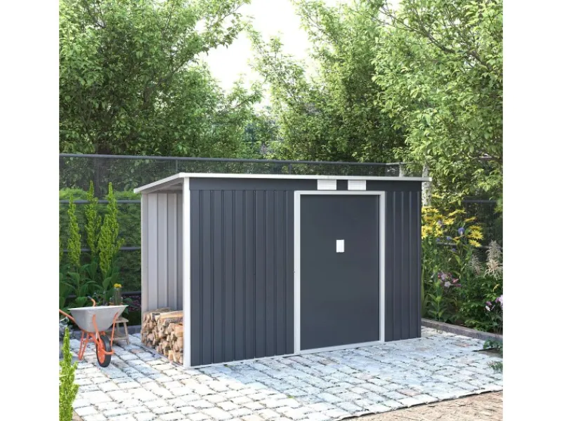 Juskys Kaminholzregale|Holzunterstand für Metall Geräteschuppen M Links