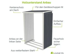 Juskys Kaminholzregale|Holzunterstand für Metall Geräteschuppen M Links