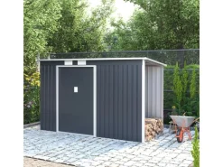 Juskys Kaminholzregale|Holzunterstand für Metall Geräteschuppen M Rechts