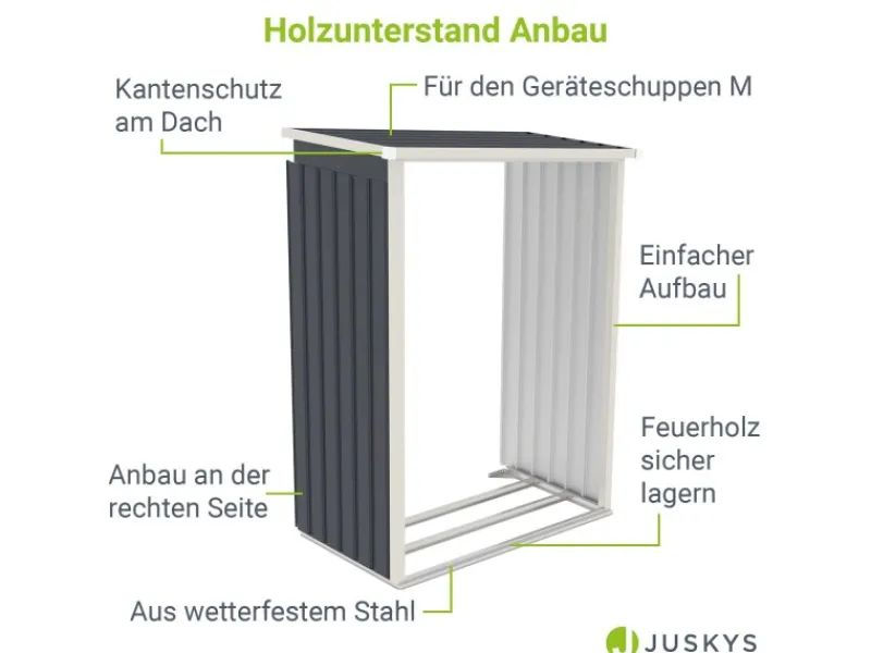 Juskys Kaminholzregale|Holzunterstand für Metall Geräteschuppen M Rechts