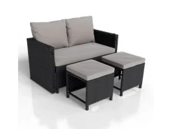 Juskys Gartenmöbel-Sets|Lounge-Gartenmöbel|2in1 Polyrattan Relax Gartenmöbel Set Jamaika Schwarz Grau