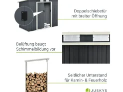 Juskys Kaminholzregale|Metall Geräteschuppen M mit Unterstand Links