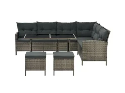 Juskys Balkonmöbel|Lounge-Gartenmöbel|Polyrattan Gartenmöbel Lounge Manacor Grau Meliert mit Bezügen in