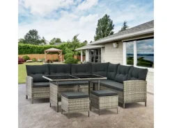 Juskys Balkonmöbel|Lounge-Gartenmöbel|Polyrattan Gartenmöbel Lounge Manacor Grau Meliert mit Bezügen in