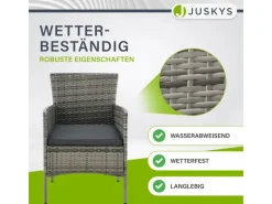 Juskys Balkonmöbel|Polyrattan Gartenmöbel Sitzgruppe Fort Myers Grau Meliert und Dunkelgraue Bezüge