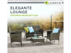 Juskys Balkonmöbel|Polyrattan Gartenmöbel Sitzgruppe Fort Myers Grau Meliert und Dunkelgraue Bezüge