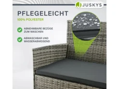 Juskys Balkonmöbel|Polyrattan Gartenmöbel Sitzgruppe Fort Myers Grau Meliert und Dunkelgraue Bezüge
