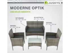 Juskys Balkonmöbel|Polyrattan Gartenmöbel Sitzgruppe Fort Myers Grau Meliert und Dunkelgraue Bezüge