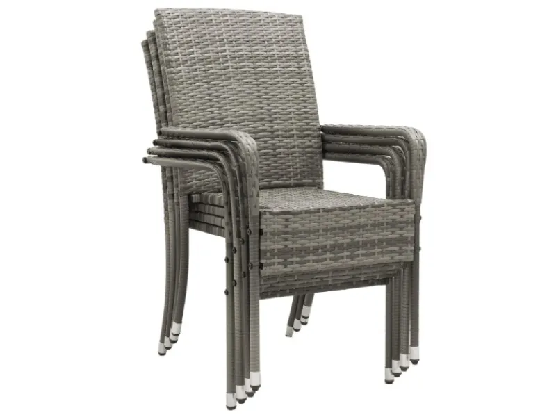 Juskys Gartenstühle|Gartenmöbel-Sets|Polyrattan Gartenstühle Yoro 4er Set Stapelbar mit Armlehnen Grau Meliert