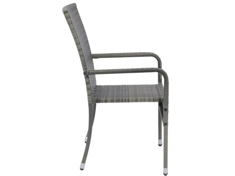 Juskys Gartenstühle|Gartenmöbel-Sets|Polyrattan Gartenstühle Yoro 4er Set Stapelbar mit Armlehnen Grau Meliert