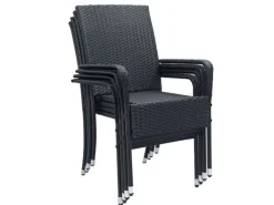 Juskys Gartenstühle|Gartenmöbel-Sets|Polyrattan Gartenstühle Yoro 4er Set Stapelbar mit Armlehnen