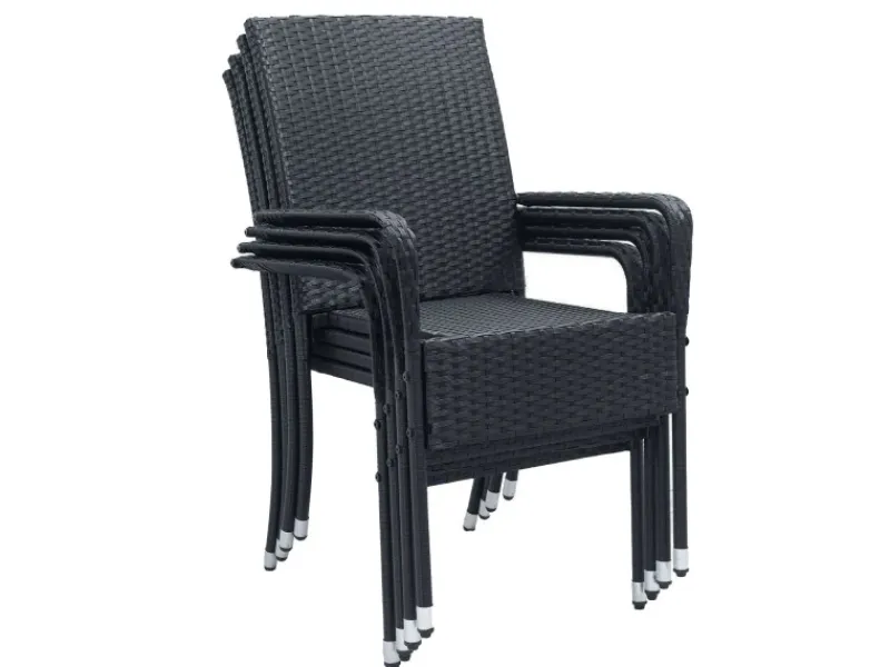 Juskys Gartenstühle|Gartenmöbel-Sets|Polyrattan Gartenstühle Yoro 4er Set Stapelbar mit Armlehnen