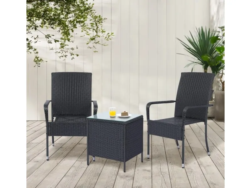 Juskys Gartenstühle|Gartenmöbel-Sets|Polyrattan Gartenstühle Yoro 4er Set Stapelbar mit Armlehnen