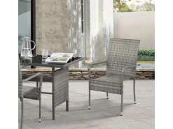 Polyrattan Gartenstühle Yoro 2er Set Stapelbar mit Armlehnen Grau Meliert*Juskys Outlet