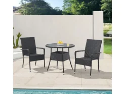 Juskys Gartentische|Polyrattan Gartentisch Yoro Rund 80 cm